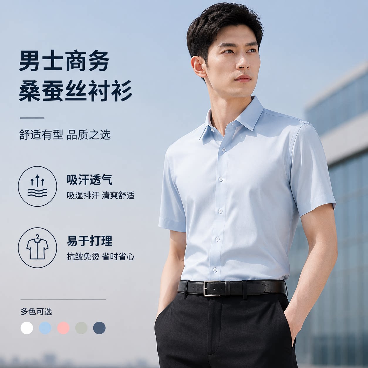 男款夏季薄短袖衬衫商务修身职业衬衣长短袖工装销售企业工装衬衣