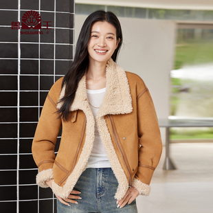 【环保皮草】兽王羊剪绒外套女2025秋冬新款颗粒绒大翻领外套上衣