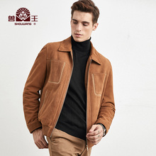 兽王 秋冬新款绒面绵羊皮真皮皮衣男士海宁皮夹克机车外套潮
