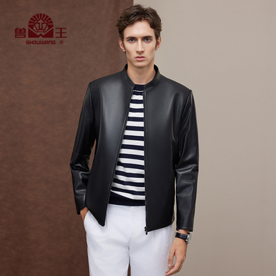 兽王单皮皮衣男秋季新款立领绵羊皮真皮皮衣休闲机车外套夹克