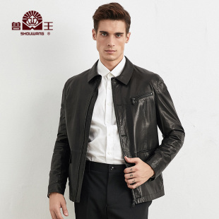皮夹克商务休闲外套 海宁真皮皮衣绵羊皮修身 兽王秋冬新款 男装