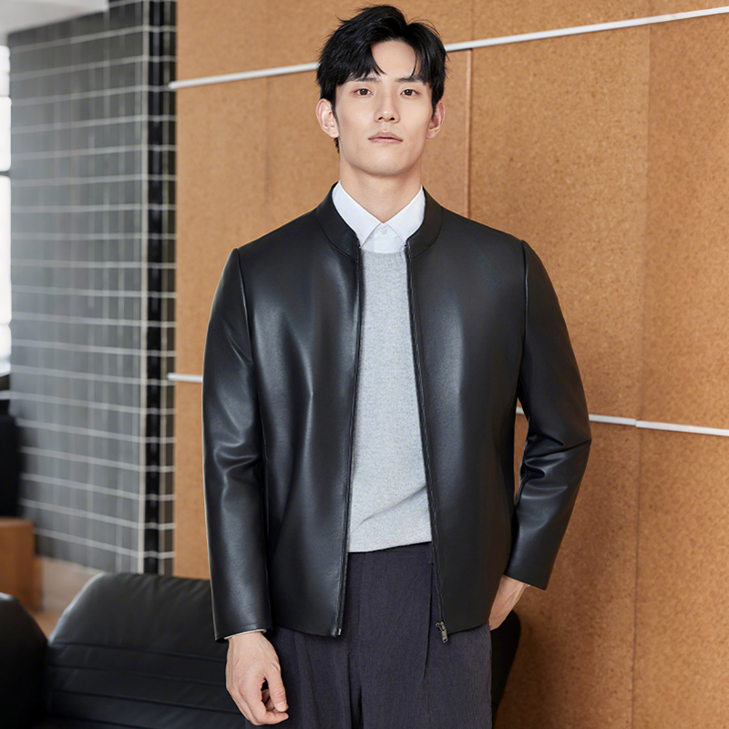 兽王2025新款秋季圆领软绵羊皮皮衣男款真皮皮夹克休闲商务修身