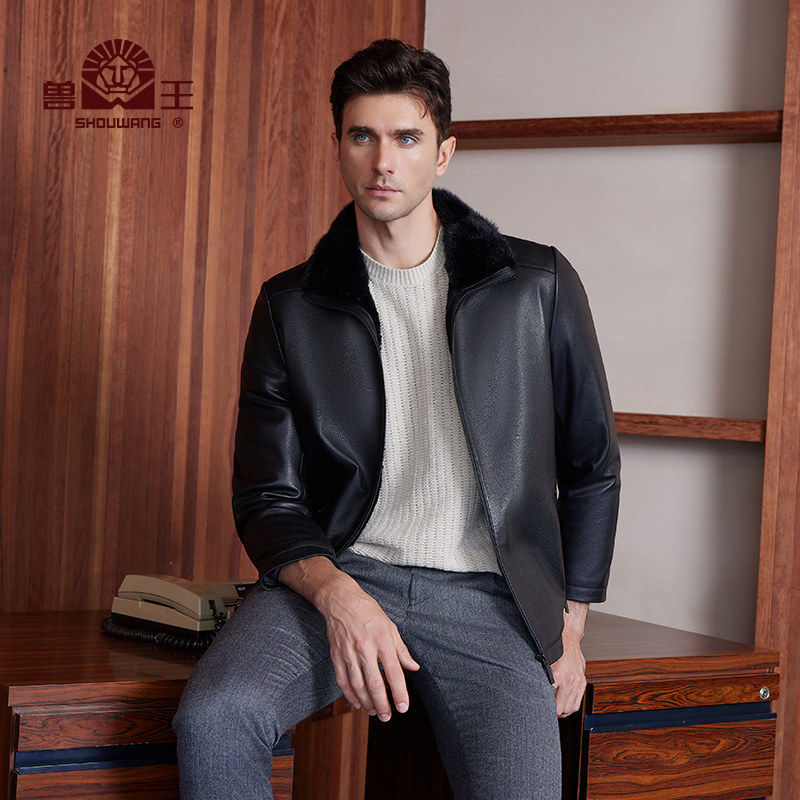 兽王皮克服男秋冬新款山羊皮真皮皮衣羊毛内胆水貂毛领皮草,男装,皮草,淘宝优惠券,粉丝福利购,淘宝优惠卷