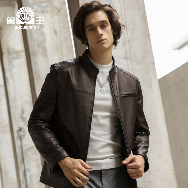 兽王真皮皮衣男绵羊皮立领秋冬薄款皮夹克男士外套新款商务男装