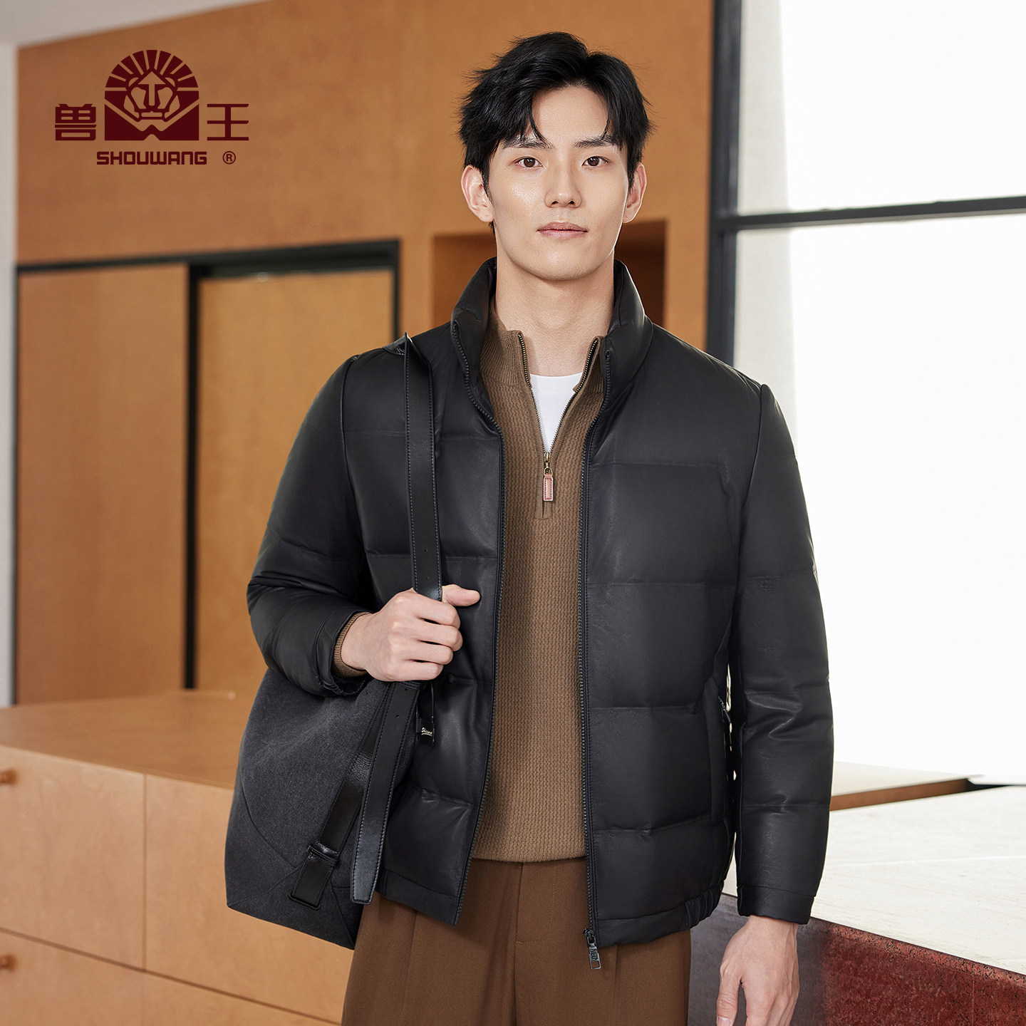 兽王【50白鸭绒】真皮羽绒服男2025冬季新款立领绵羊皮皮草外套