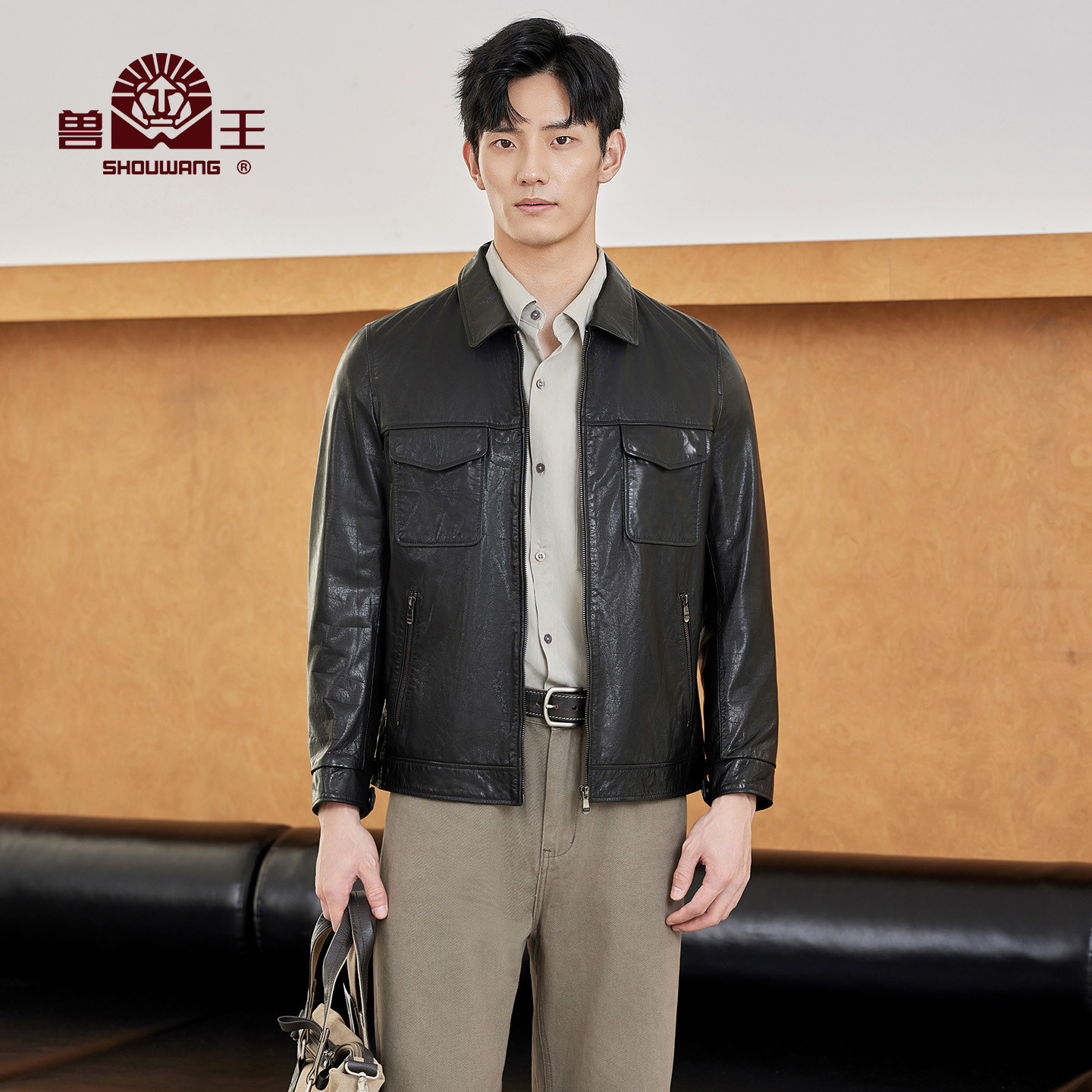 兽王2025新款秋季款头层牛皮真皮衣皮夹克机车皮衣外套男士休闲,男装,皮衣,淘宝优惠券,粉丝福利购,淘宝优惠卷
