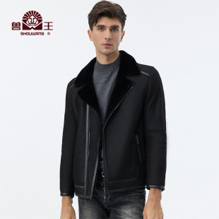 羊皮毛一体真皮皮衣夹克外套翻领皮草外套 男士 兽王 秋冬新款