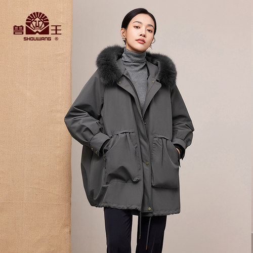 可拆卸兔毛皮毛一体女派克服