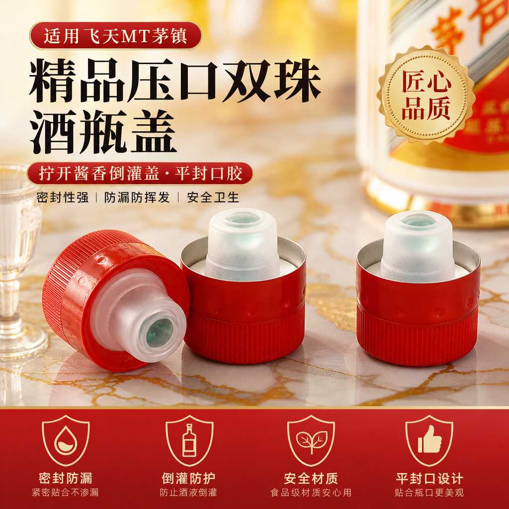 一斤酒瓶盖白瓷塑料双珠盖通用盖子酒塞压口密封封口红色双珠盖