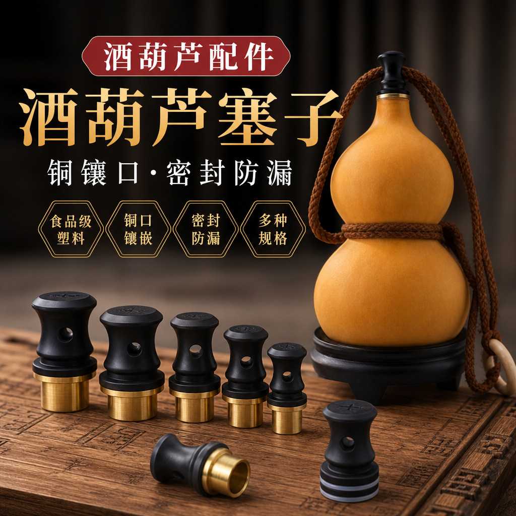 酒葫芦塞子新平口酒壶塞橡胶高分子文玩酒塞开口黄铜铜口配件24m