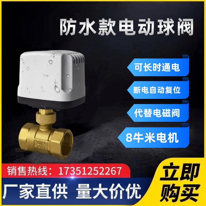 防水电动球阀220V 24V微型电动水阀 纯铜丝扣电动阀 太阳能电动控