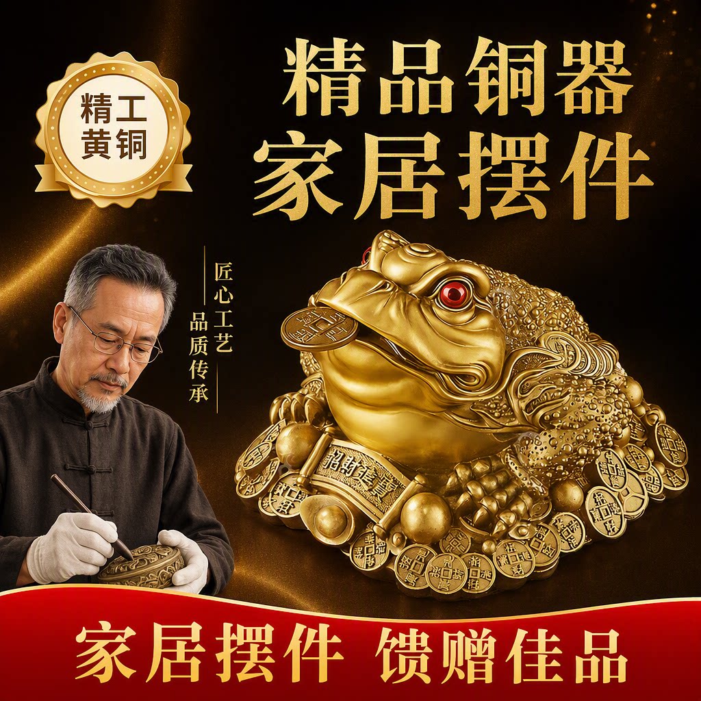 三足金蟾铜金蟾摆件客厅纯黄铜金蟾蜍家居三脚铜金蝉店铺开业礼品