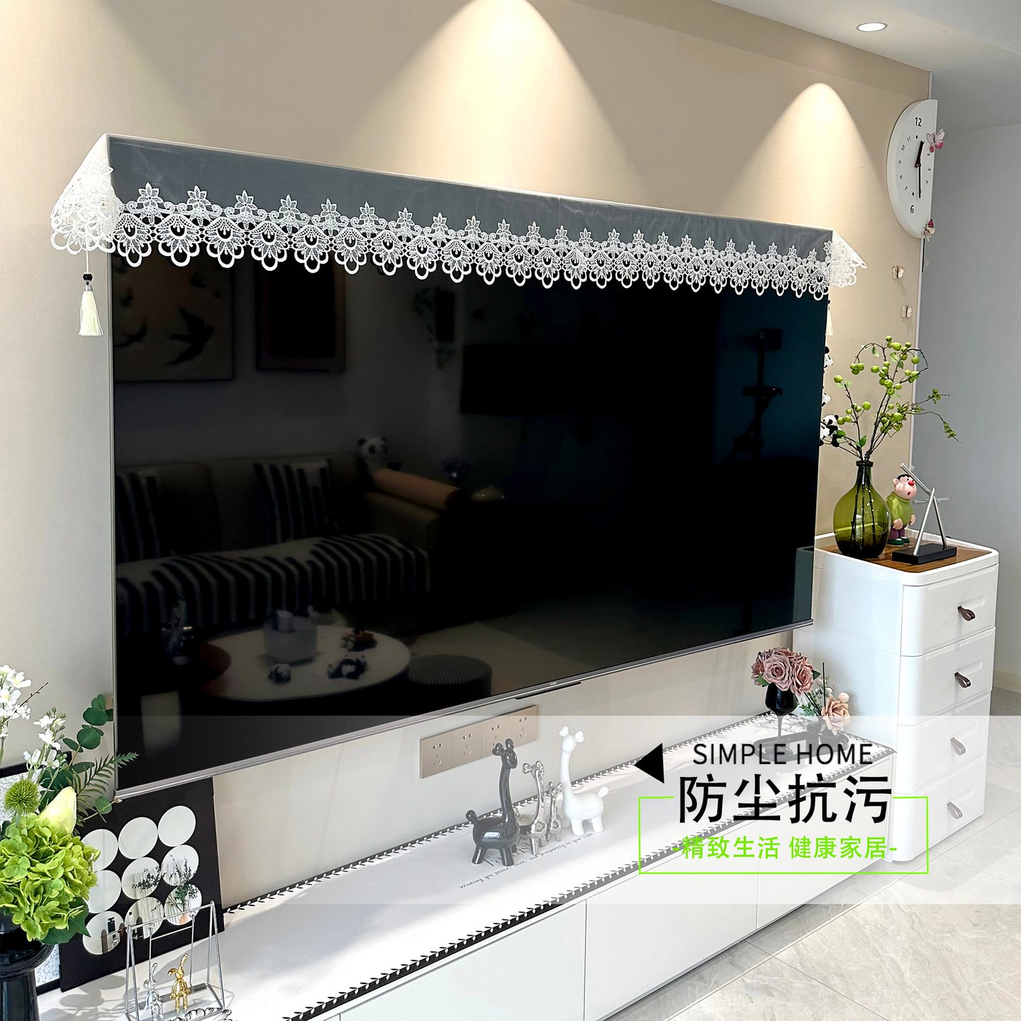 蝉翼 【40宽】轻奢纯白欧根纱 手工电视机盖巾 欧式凝粹花边桌旗