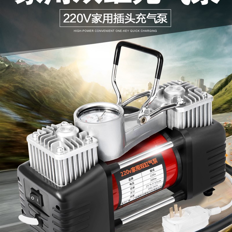 220V充气泵家用双缸高压打气筒汽车轮胎打气泵小型电动冲气农用车