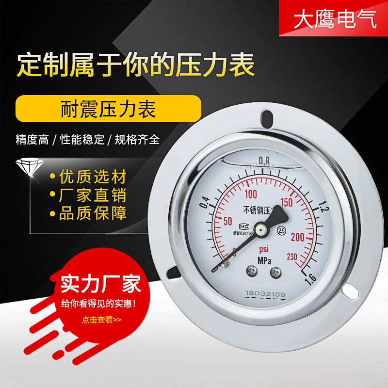 不锈钢耐震压力表YN60ZTBF背接式油压气压水压2分4分M14*1.5轴向