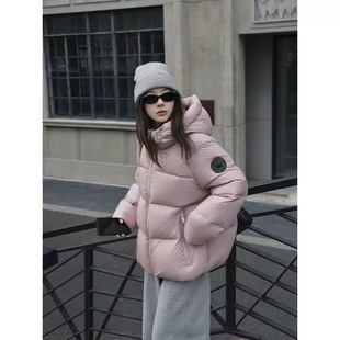 韩版时尚短款羽绒服 国标90白鸭绒 袖标保暖泡芙面包羽绒服