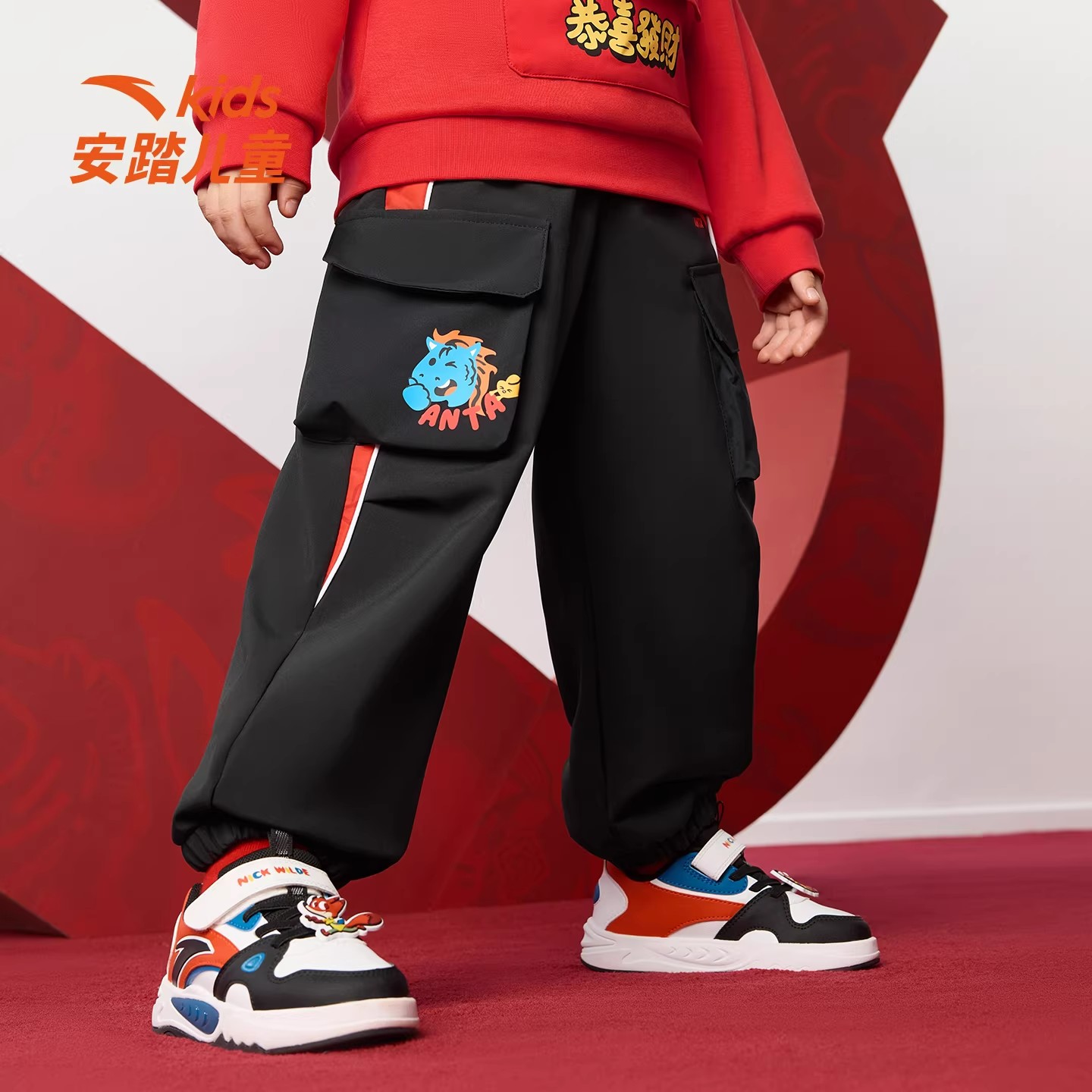 【新年软壳】安踏儿童装男童加绒裤子2026新款小童拜年衣服工装裤