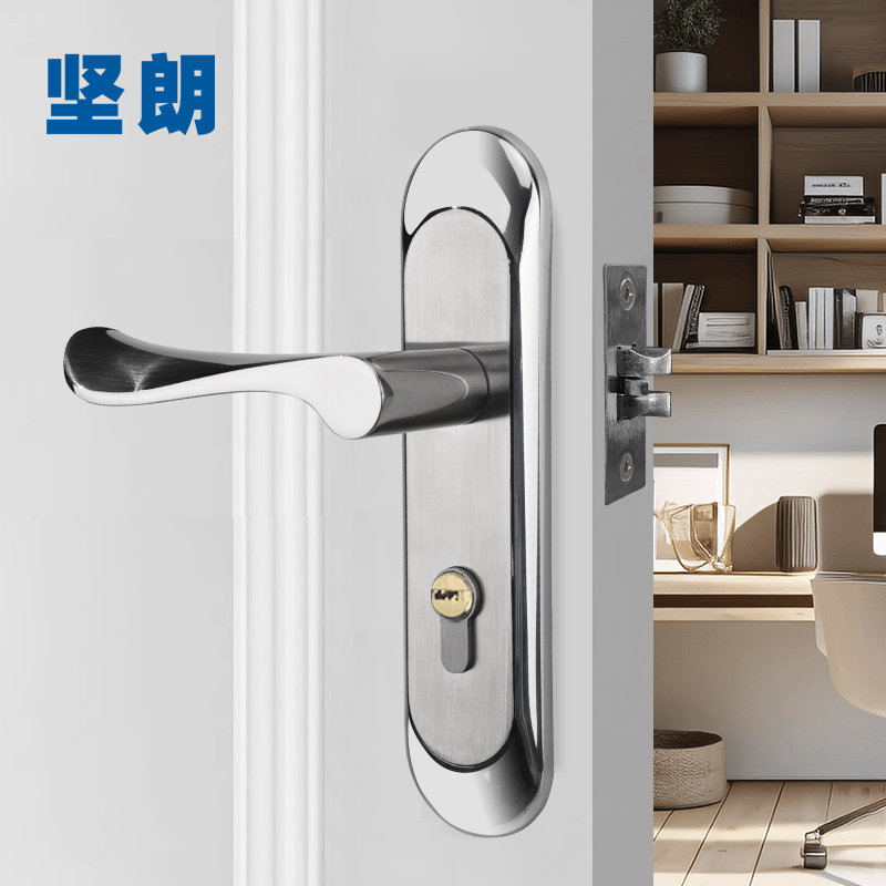 坚朗门锁单锁舌简约不锈钢门把手家用室内木门通用锁具W6001-HD图片