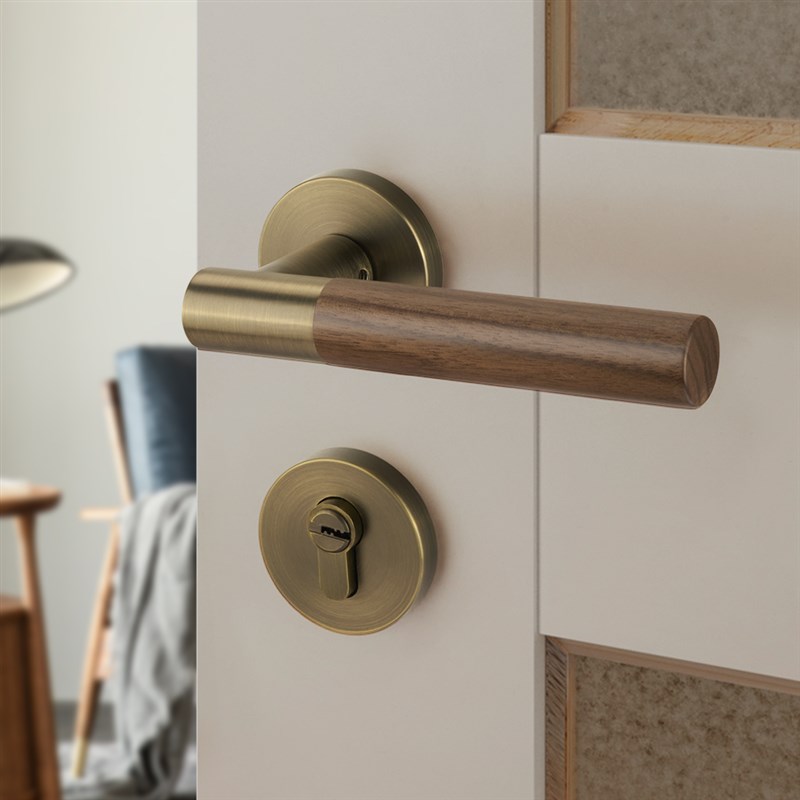 卧室门锁新中式房门锁室内磁吸静音分体锁复古原木风门把手木门锁