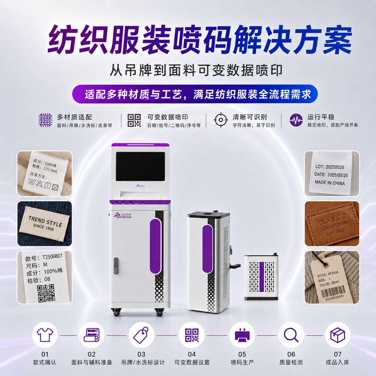 纺织与服装行业面料LOGO成衣uv喷码机皮革家纺清速喷码成分