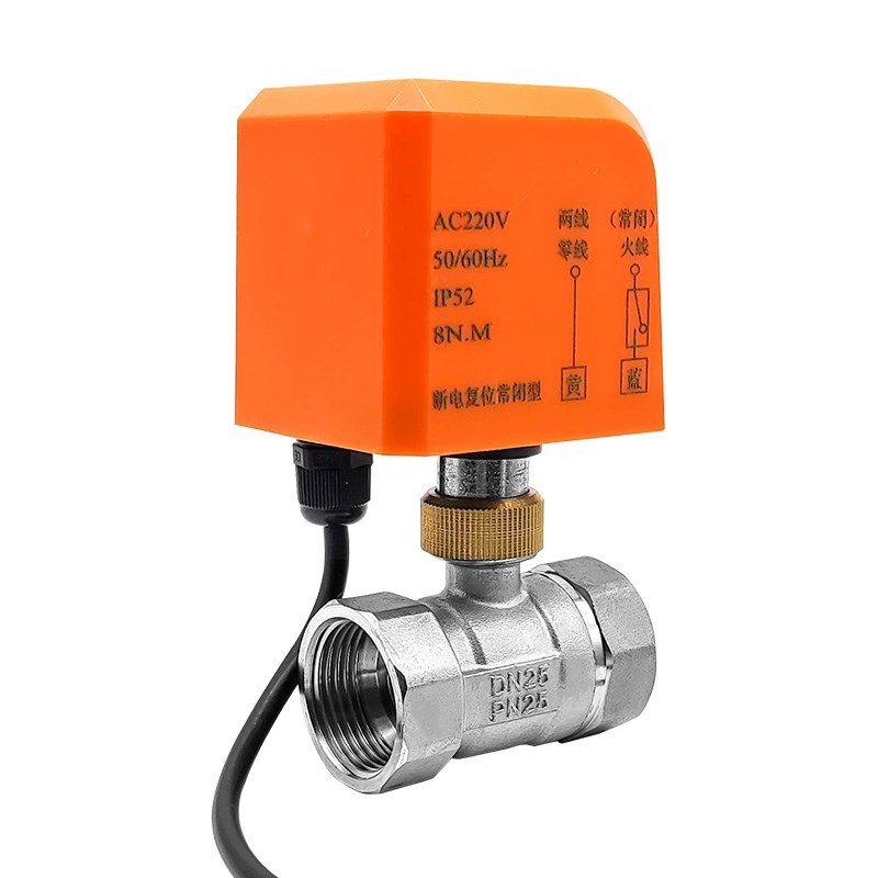 不锈钢电动二通球阀220v24v两线常闭管道螺纹4分1寸水阀出水开关