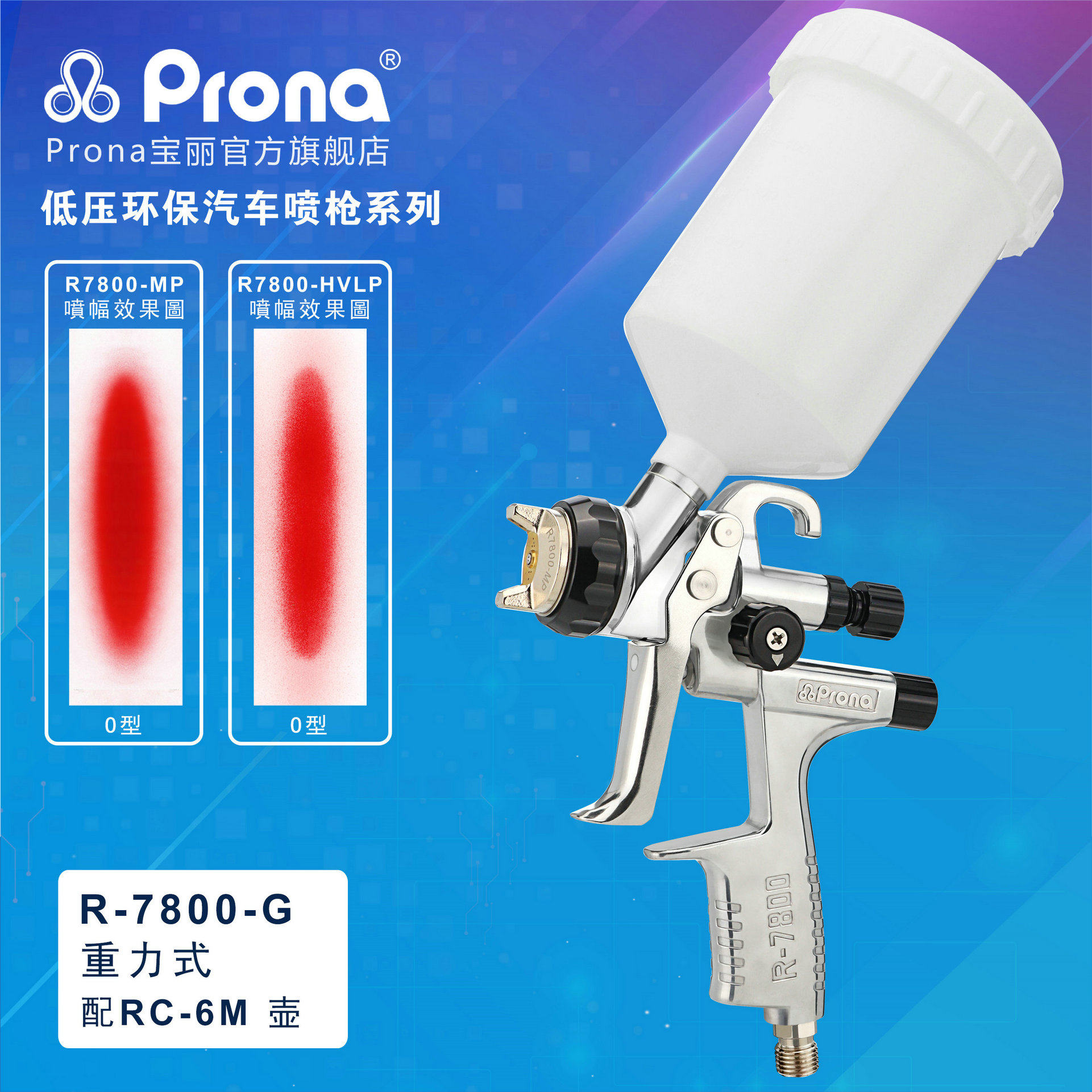 (Prona)宝丽R-7800 汽车喷枪 赠送清洗工具 枪架 气压表或免洗壶