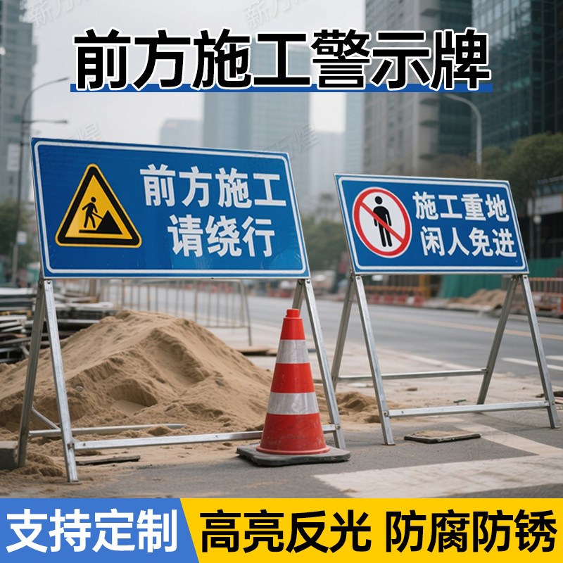工地前方施工指示牌交通标志牌可定制道路安全警示牌公路标识牌