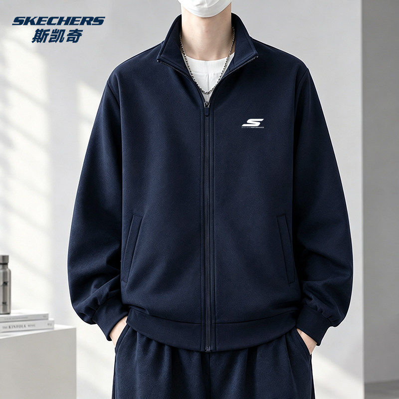 斯凯奇外套男装春秋季新款针织上衣立领夹克开衫卫衣休闲运动服男