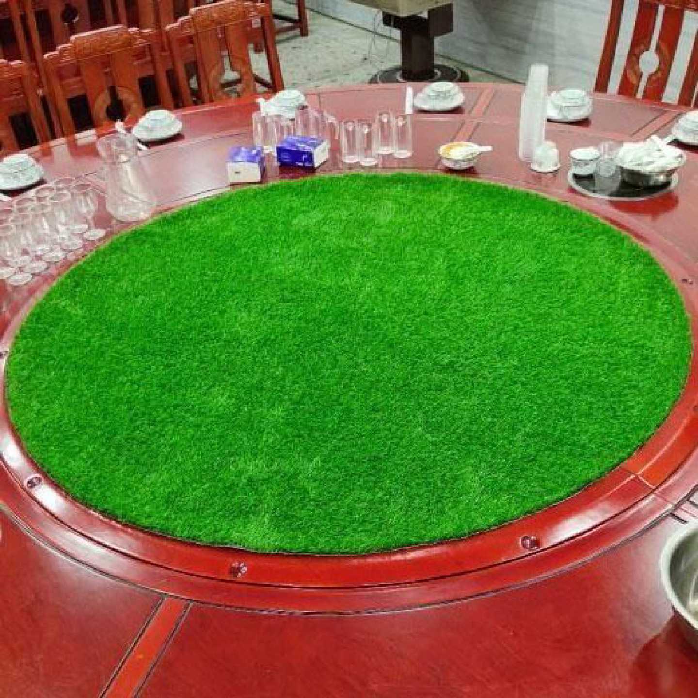 装饰圆桌假草坪圆形餐桌面摆件餐厅圆形转盘桌面草坪花盆铺面草垫
