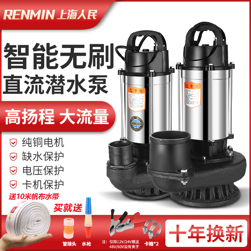 上海人民无刷直流潜水泵48V60V72V36V-90V电动车电瓶车抽水泵