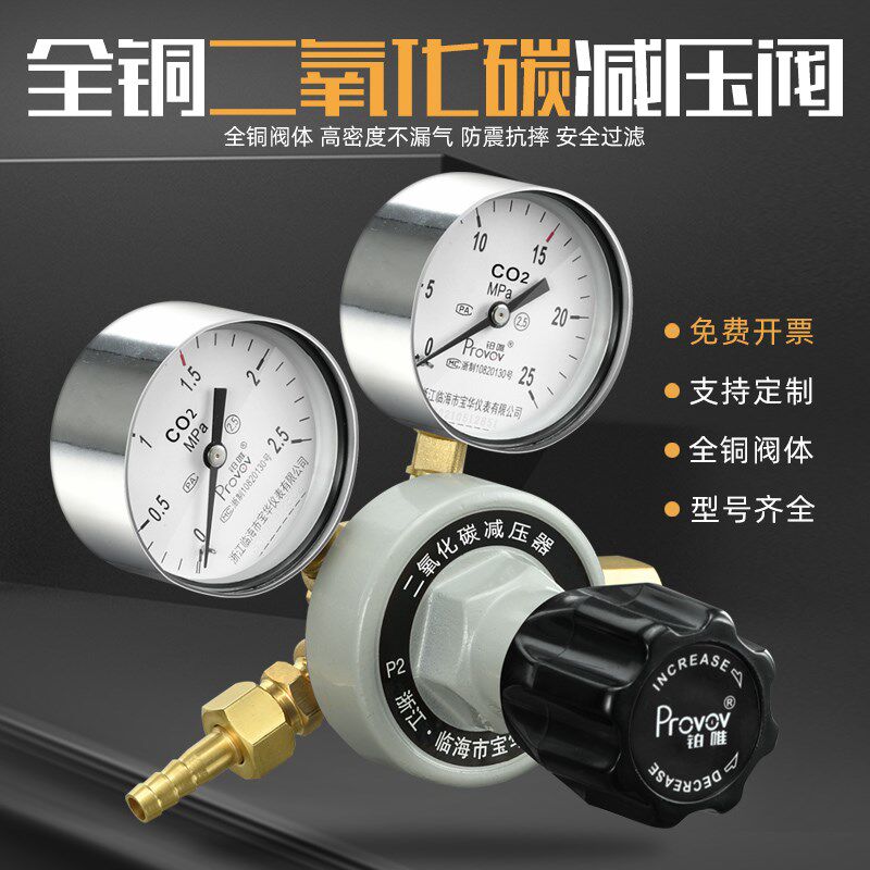 铂唯二氧化碳YQT气体钢瓶减压器CO2减压表阀全铜调压阀压力表上海