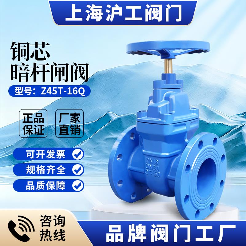 铜芯暗杆闸阀自来水开关阀门法兰软密封暗杆闸阀明杆阀门上海沪工