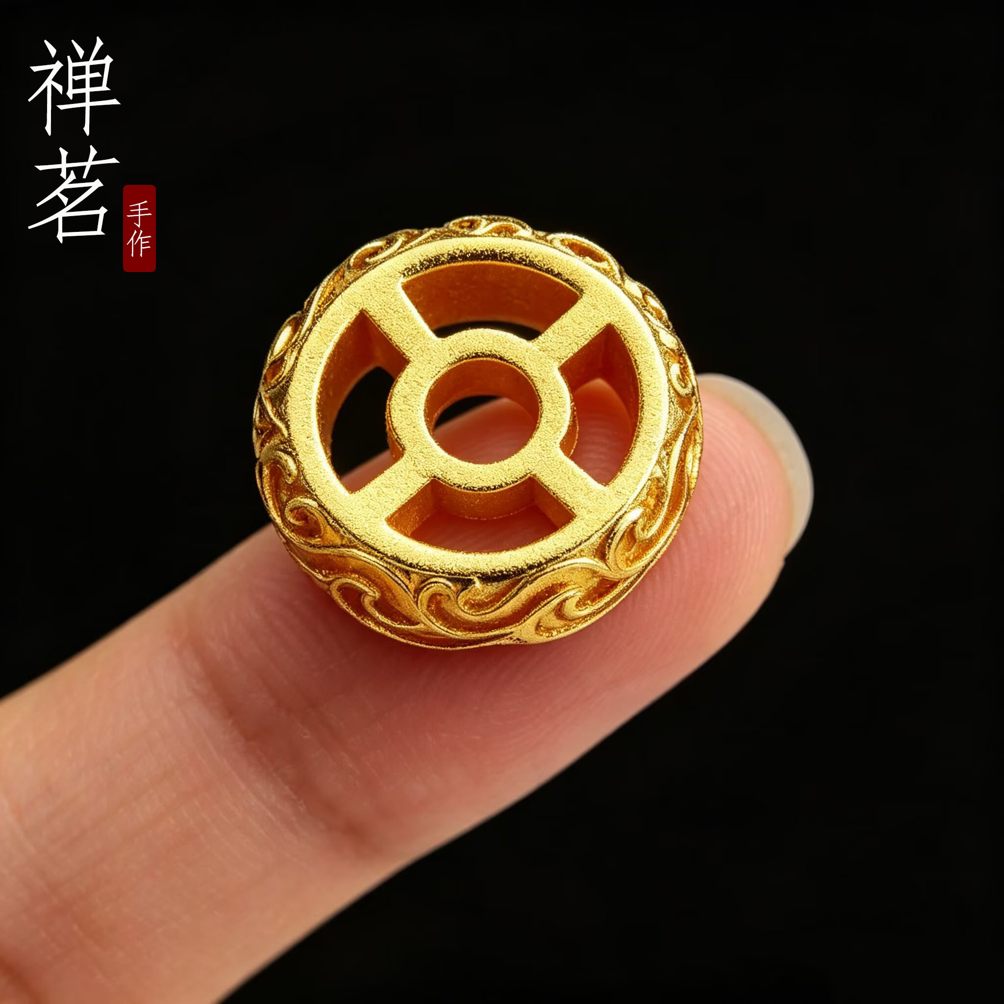 古法24K工艺黄金色镂空唐草纹祥云隔片文玩手串手链编织珠子垫片