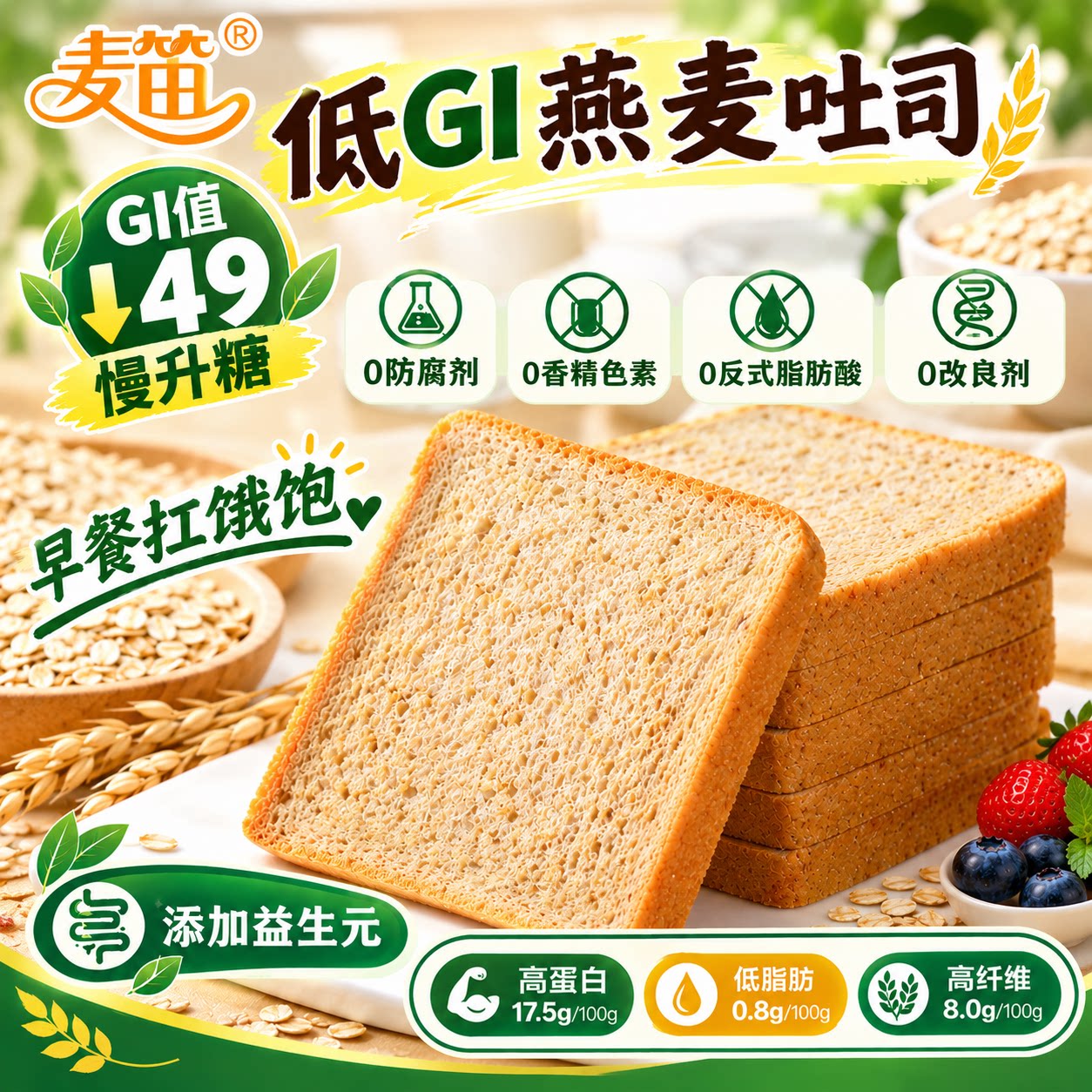 低GI燕麦黑芝麻吐司高纤代餐图片