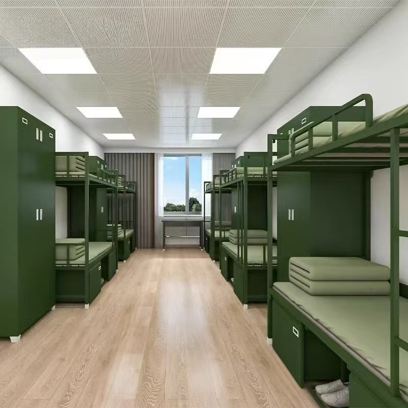 军绿色制式铁架高低床宿舍配套上下铺内务衣柜干部单人床学习桌椅