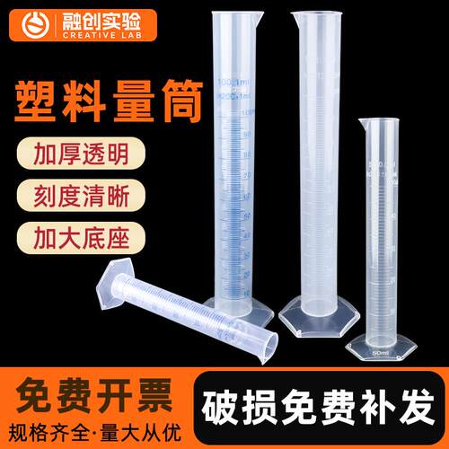 实验室用PP塑料带刻度量筒加厚透明计量杯烧杯50/100/250/500ml