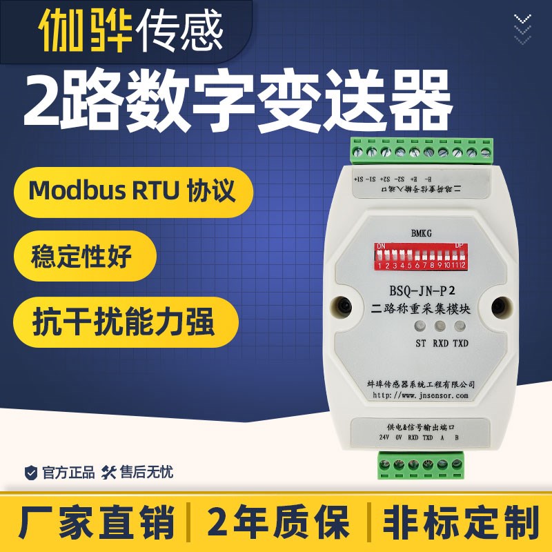 伽骅2路数字变送器BSQ-JH-P2感测器讯号转换器放大器RS485/RS232