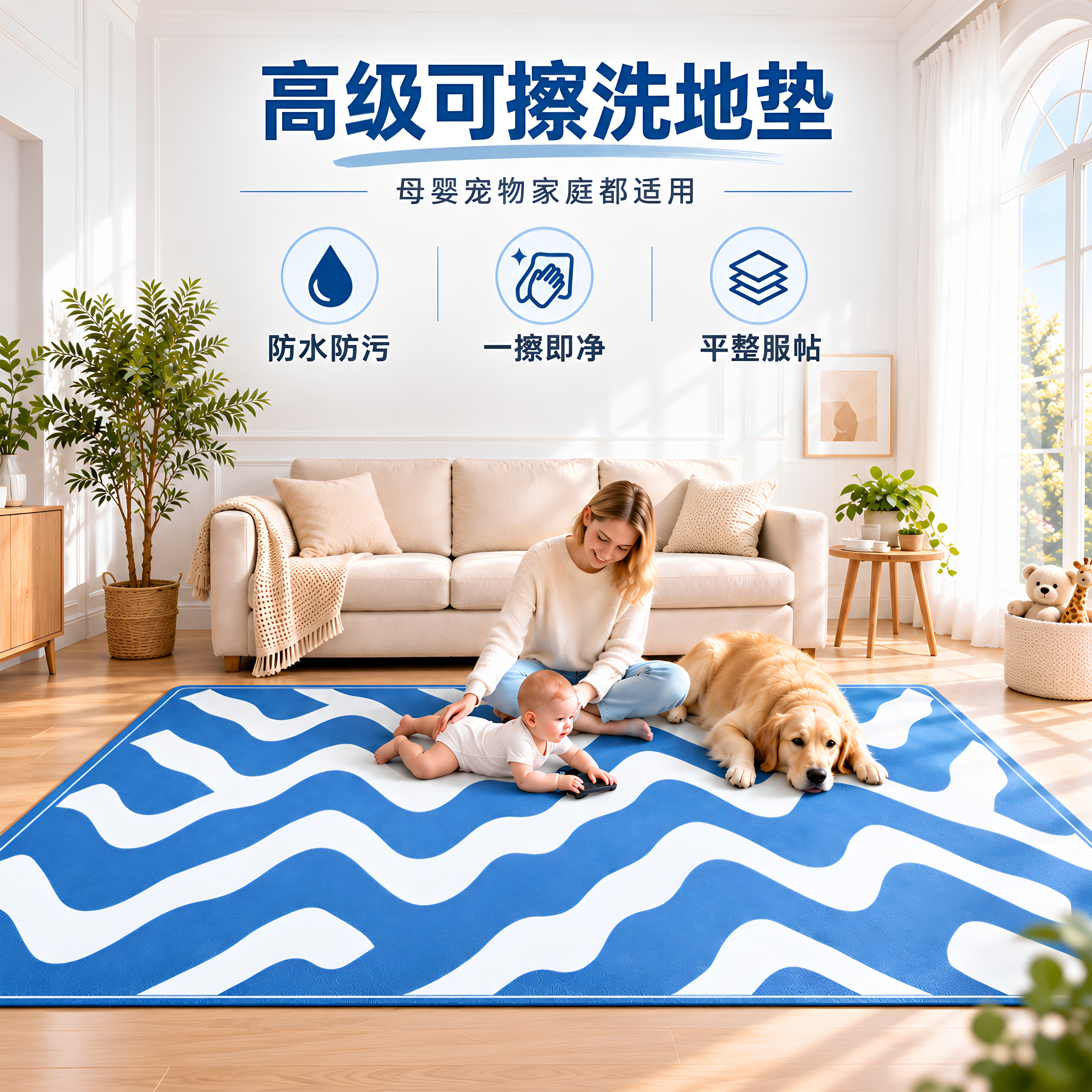 HIYARD可擦洗 PU 皮革地垫客厅地毯防水防滑宠物垫宝宝爬爬垫家用