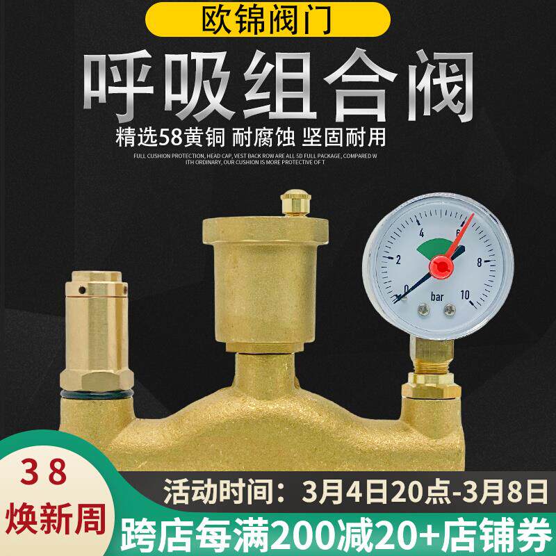 全铜加厚吸气阀 呼吸阀防爆锅炉自动排气阀自来水管组合阀压力表