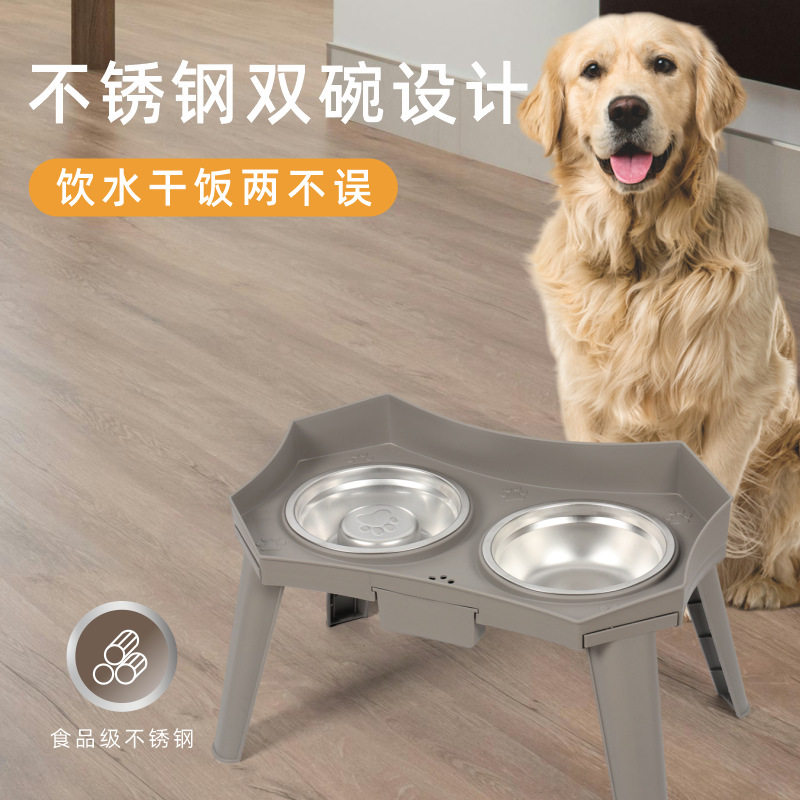 狗狗不锈钢双碗加高护颈宠物饭盆中大型犬金毛防打翻大狗喂饭食盆
