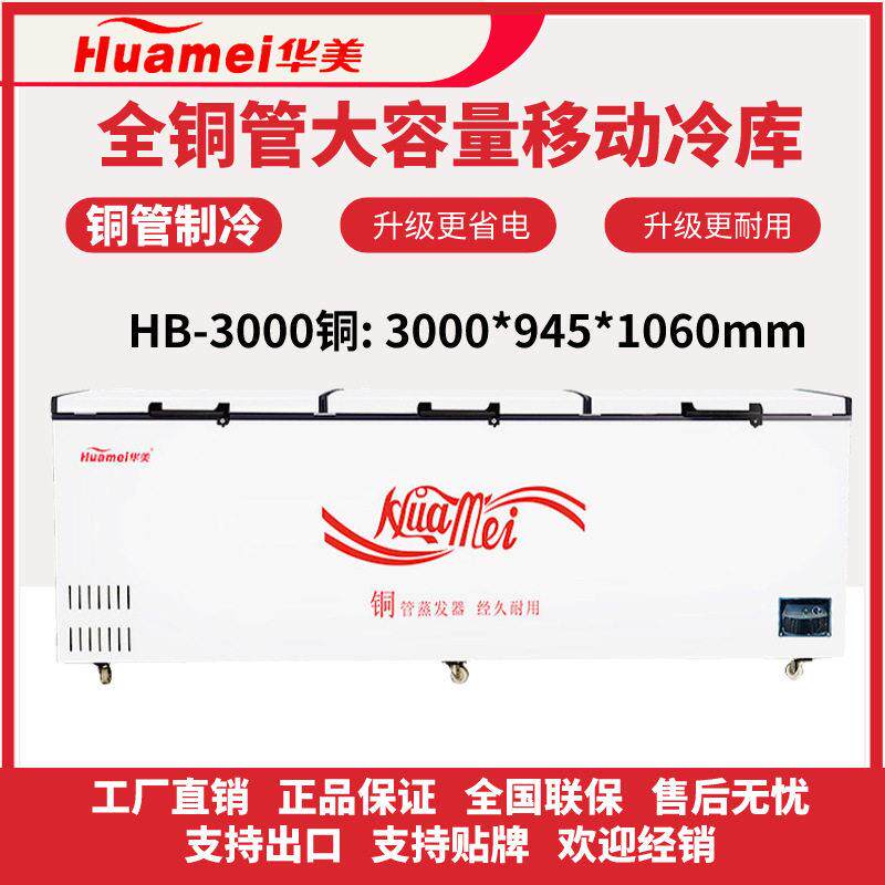华美新款两用铜管冰柜商用大容量冷冻保鲜冰箱3米移动冷库冷冻柜
