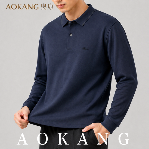 AOKANG奥康秋季男士长袖翻领POLO衫时尚简约商务休闲通勤上衣