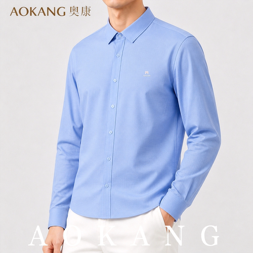 AOKANG奥康秋季休闲长袖衬衫男士修身商务休闲百搭潮流商务衬衣