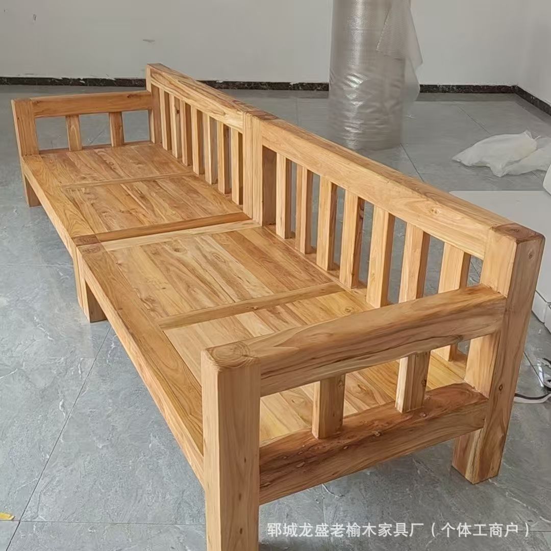 厂家老榆木罗汉床中式原木色客厅沙发床榻大料方子榫卯结构实木