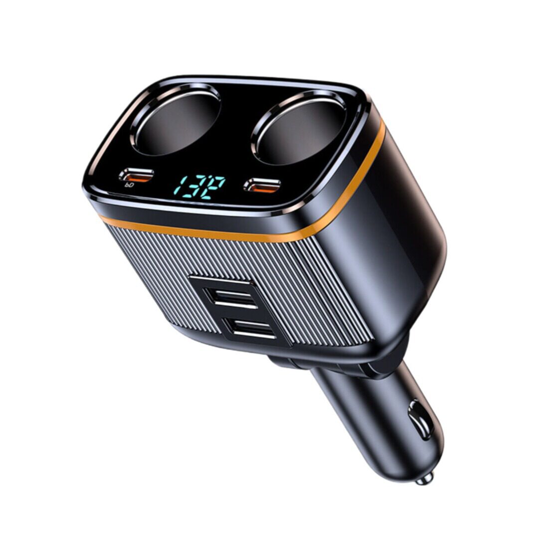 新款热销车载点烟器车充一拖二双孔点烟器扩展器PD45W快充数显