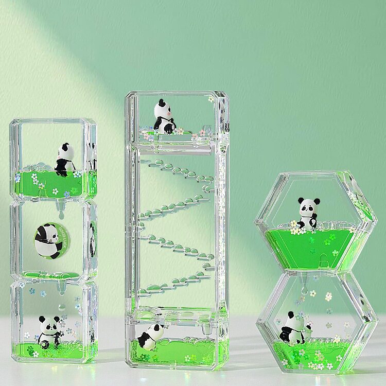 熊猫油滴情绪稳定小摆件创意办公桌面工位解压沙漏计时器