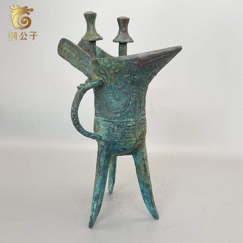 凤纹爵仿古青铜器爵杯摆件装饰品酒器婚庆道具酒杯兽面酒樽收藏礼