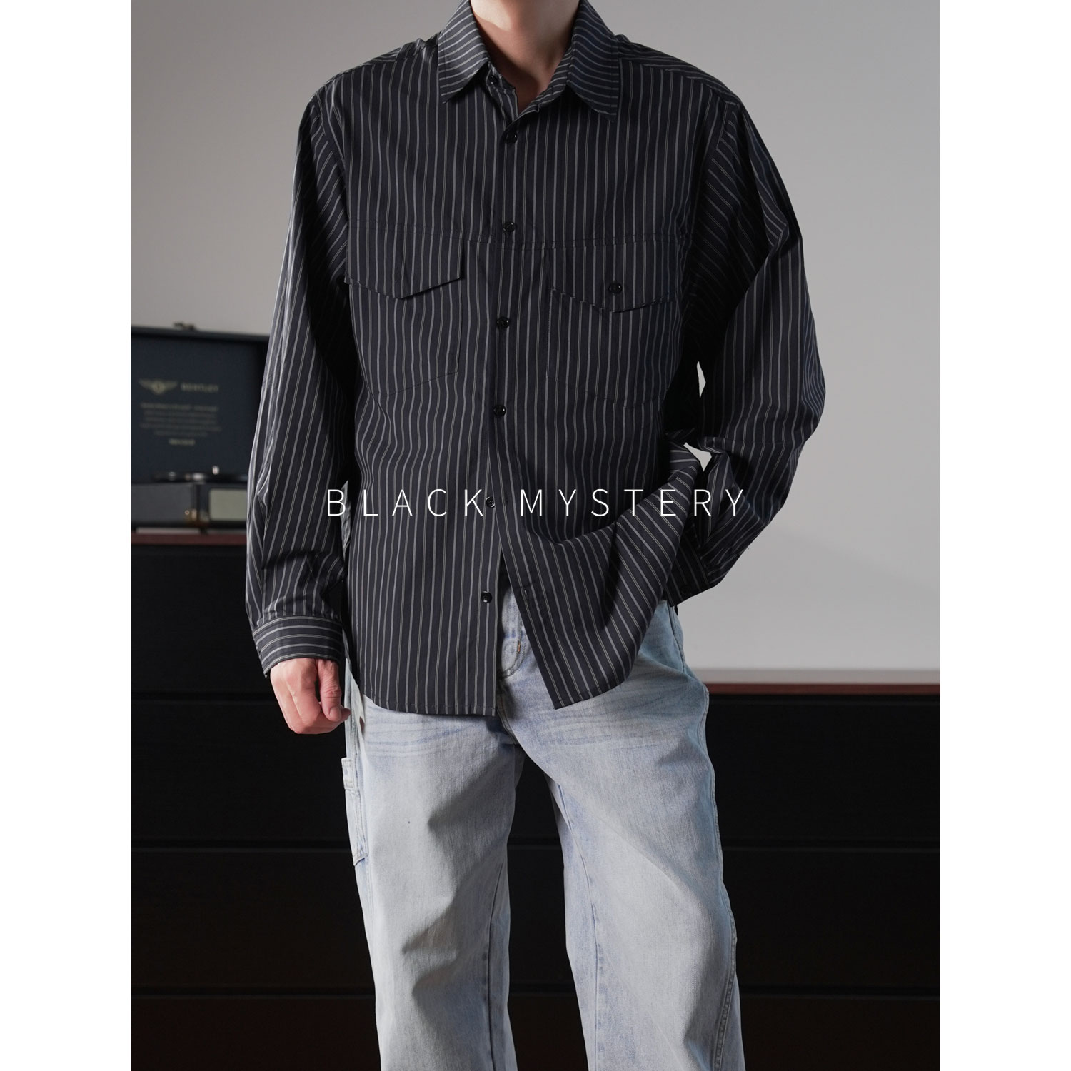 【BlackMystery】青岚 秋季法式高级氛围感条纹天丝长袖衬衫 2804