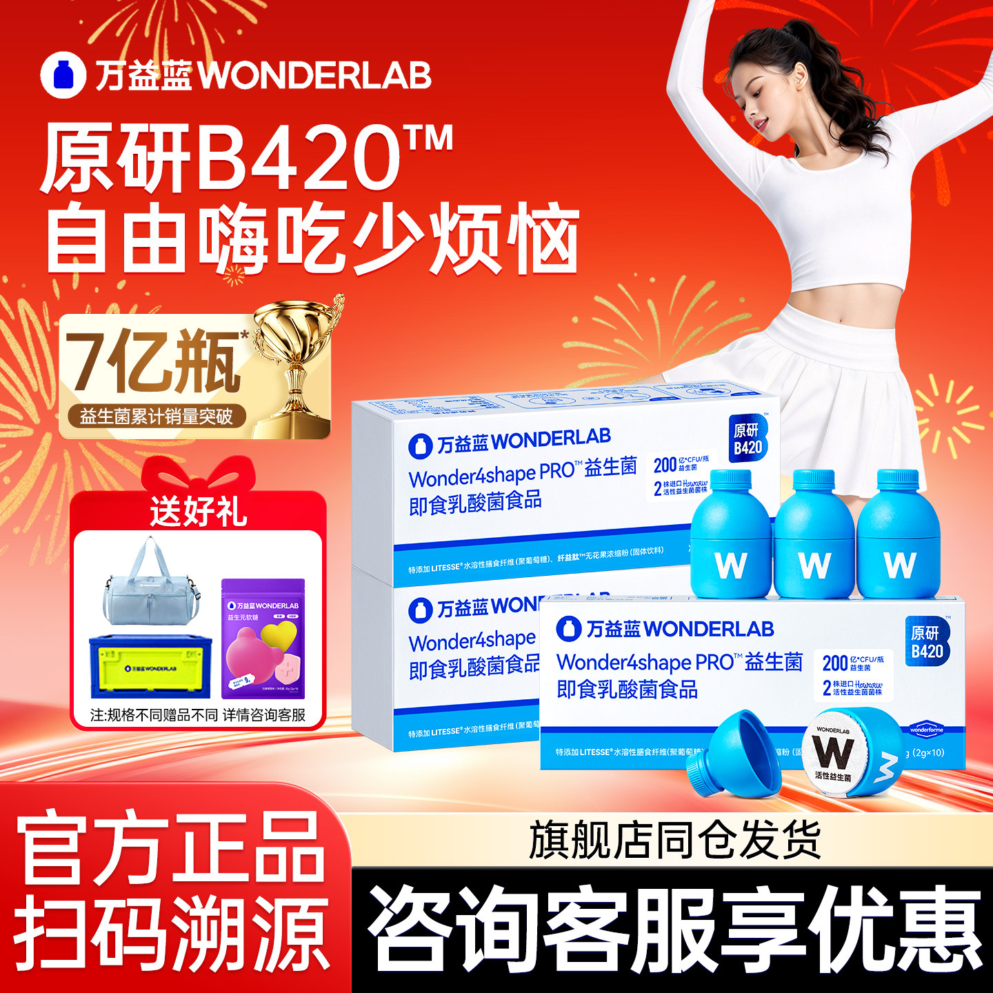 万益蓝WONDERLAB益生菌早B晚S成人b420肠胃体重代谢管理【临期】