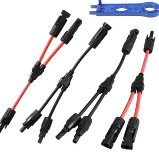 MC4连接器Y型三通太阳能光伏板并联防水2转1转接头红黑线Y2扳手